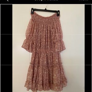 COPY - Misa flowy flowery pink elastic dress off the shoulder small